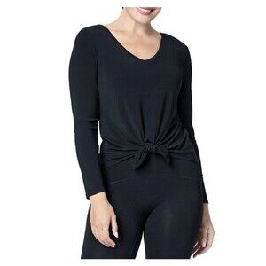 Spanx Better Base Long Sleeve Convertible Tie Top Womens M Black Stretch V Neck